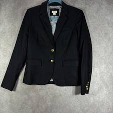 J.Crew Blazer Women 2 Black Schoolboy Wool Blend Gold Crest Buttons 92480 Preppy