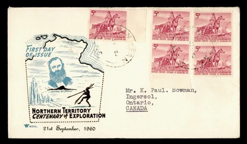DR WHO 1960 AUSTRALIA FDC NORTHERN TERRITORY ANIV ROYAL CACHET M76576