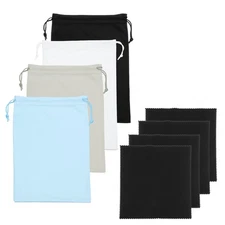 Ski Goggle Bag, Microfiber Bag with Cloth 4Pcs Black/White/Gray/Light Blue