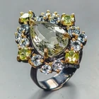 Unique ring Natural Green Amethyst Ring 925 Sterling Silver Size 7 /R450710