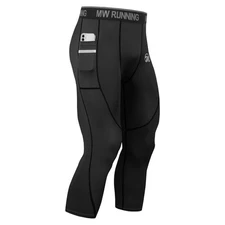 1/2Pcs Men 3/4 Compression Pants Pocket Athletic Leggings High Elastic Fitness