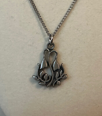 Vintage R TENNESMED Sweden Pewter Pendant w Silver Chain Necklace