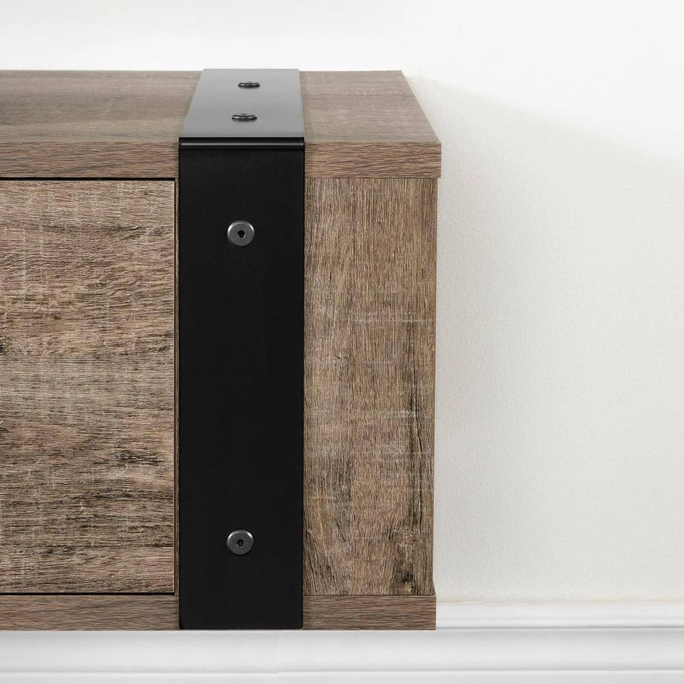 Soporte de TV flotante de 68 pulgadas montaje en pared estante ajustable tablero de partículas de roble desgastado Foto 4 de 4