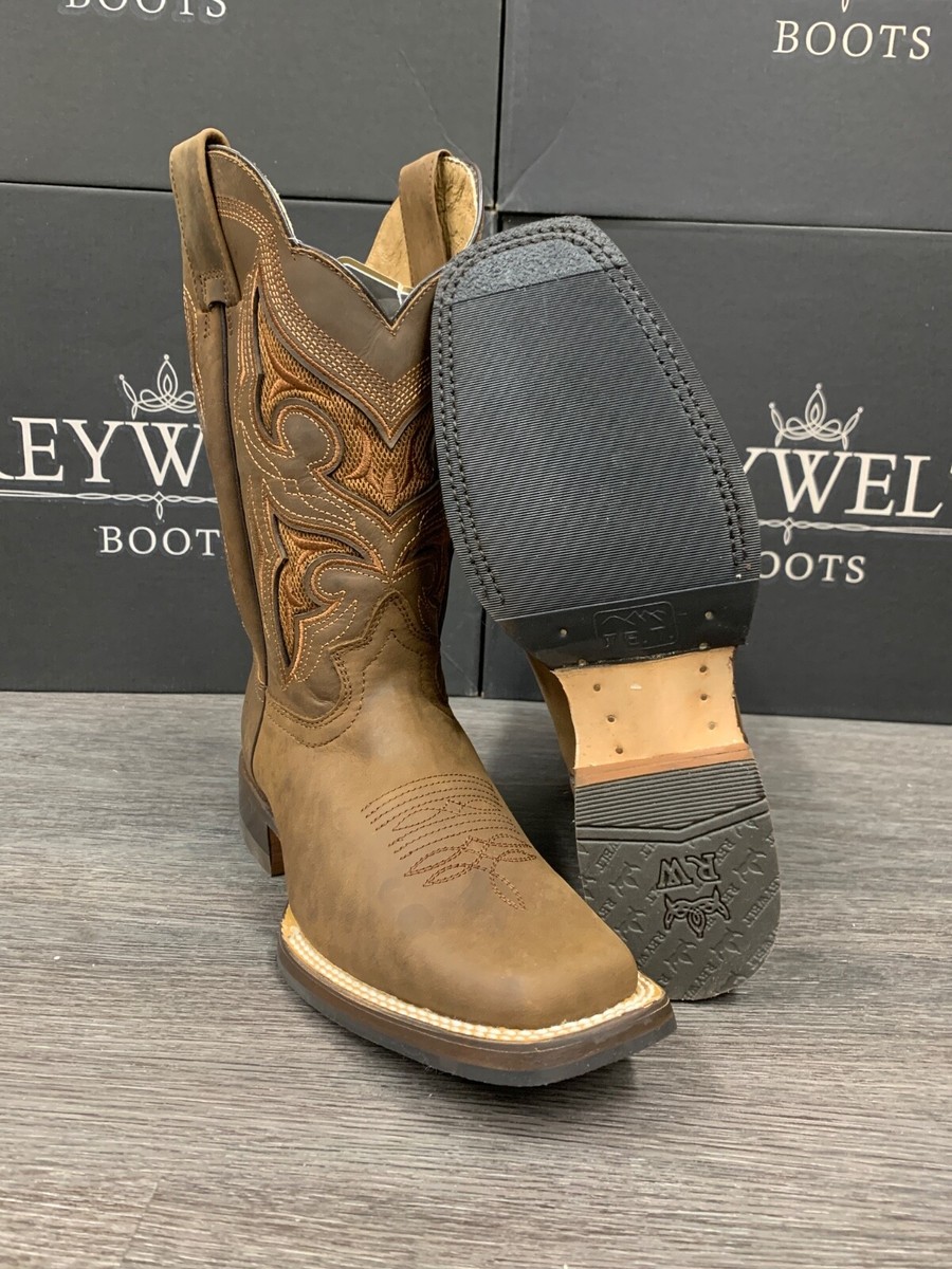 MEN'S RODEO COWBOY BOOTS GENUINE LEATHER FULL RUBBER SQUARE TOE