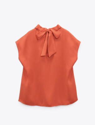 New zara Satin effect tie Blouse top,Size S,Color Orange | eBay New zara Satin effect tie Blouse top,Size S,Color Orange | eBay