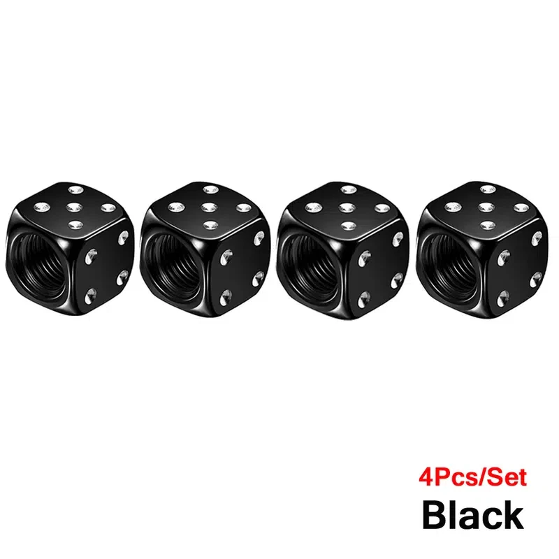 4Pcs Metal Dice Wheel Valve Stem Tire Cap Trims For Car/Bike/Truck Dust Cover