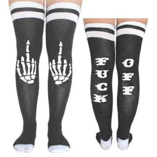 NEW Long Tube Leg Funny Stockings Knee Thigh Over English Letter Jacquard Socks - Image 4 of 4