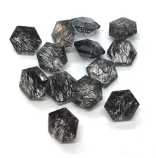 Natural Black Rutile Quartz Loose Gemstone Hexagon Cut AAA For Making Jewelry