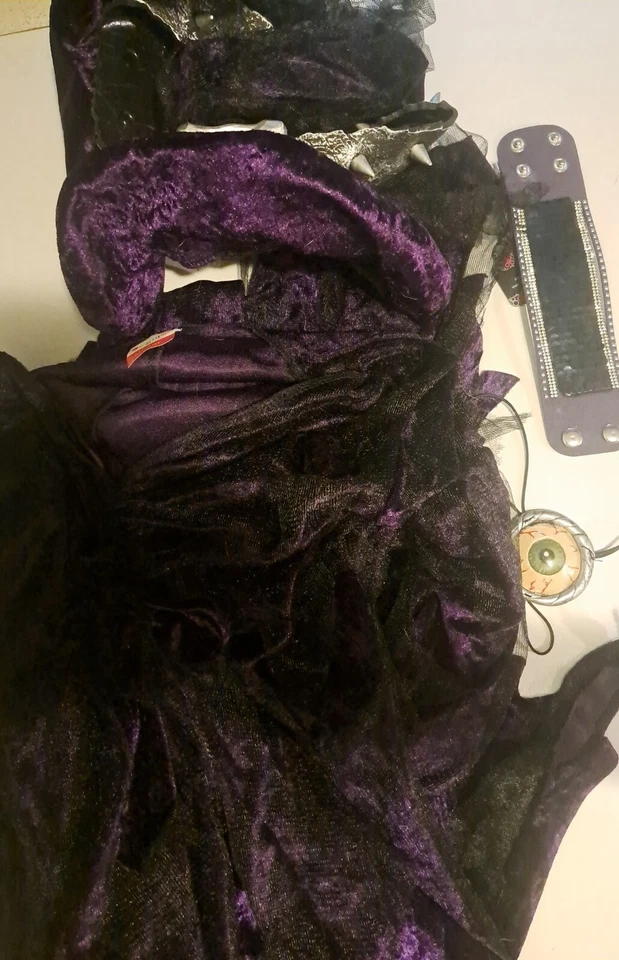 Disfraz Hechicera Grande 12-14 Vestido Púrpura y Negro Accesorios FALTA CINTURÓN Foto 2 de 4