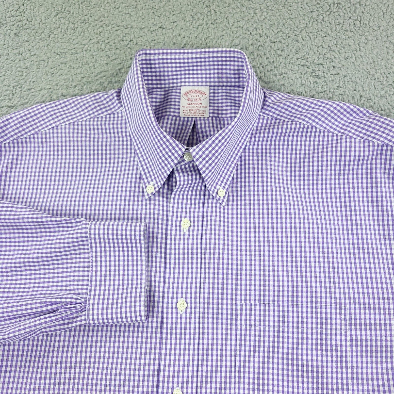 Brooks Brothers Dress Shirt Mens 17 Purple Madison Business Casual Office OCBD