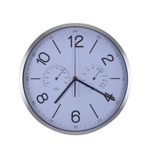 Wanduhr Uhr Ø30cm Farbe silber / weiß Metall mit Temperatur Feuchtigkeit
