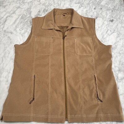 Kingfield Travel Vest Men s 48 Brown Full Zipper Pockets Charles Voegele Polyest
