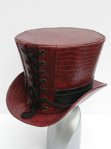 RAVEN - SDL - TOP HAT RED SNAKESKIN STEAMPUNK MAD HATTER NEW - 第 1/3 張圖片