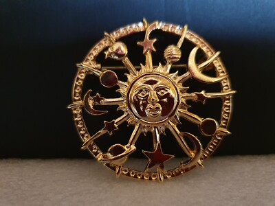 #ad Celestial Brooch Pin Sun Gold Tone Jewellery Wiccan Astrology GBP 2.90