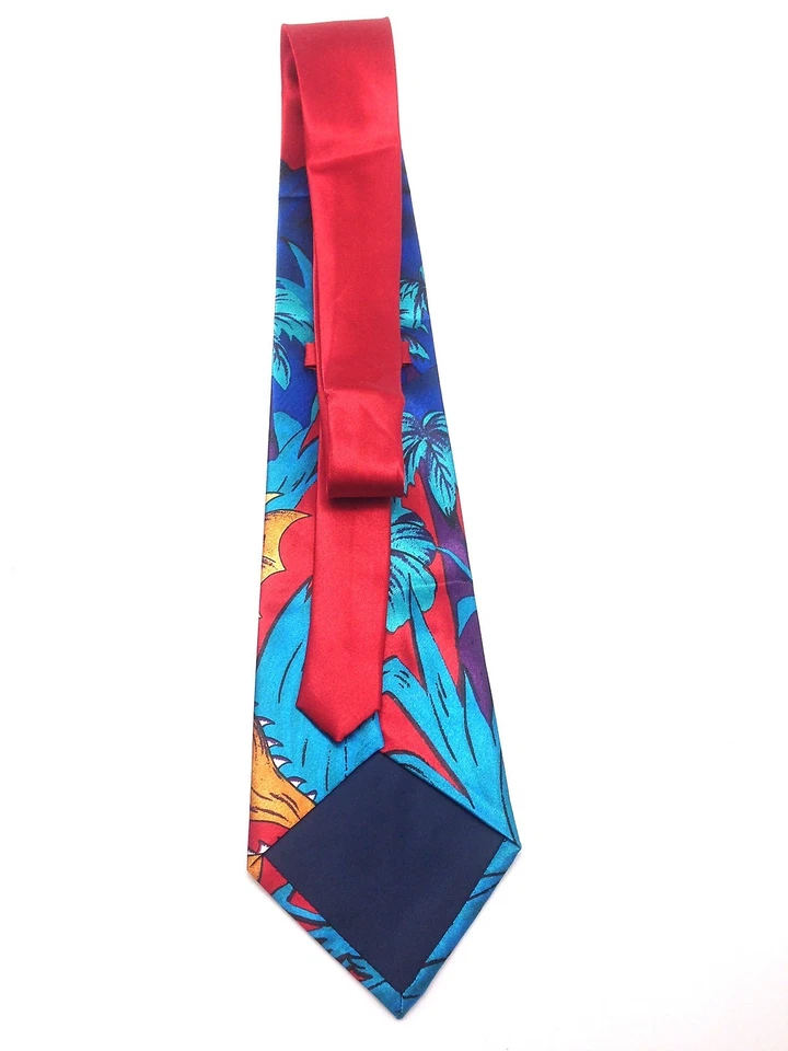 Para Hombres Vestido Corbata Cuello Informal Divertido Rojo Hawaiano Dragón Palma Tiburón Dinosaurio Isla R Foto 4 de 4