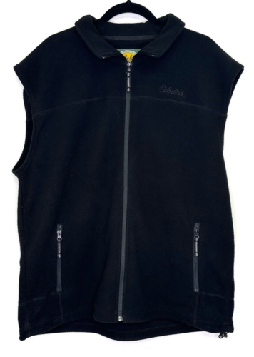 Cabela’s Black Fleece Vest Full Zip Men’s XL Tall Zip Pockets Adjustable Waist - Picture 1 of 11