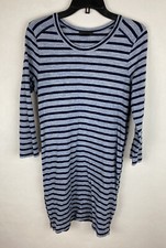J. Crew Womens Dress Small Blue Striped A Line 3/4 Sleeve Knit Cotton Zipper