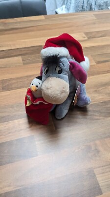 Disney Store exklusives 7 Zoll Eeyore Santa Plüschtier Weihnachten Spielzeug Neu mit Etikett (d)