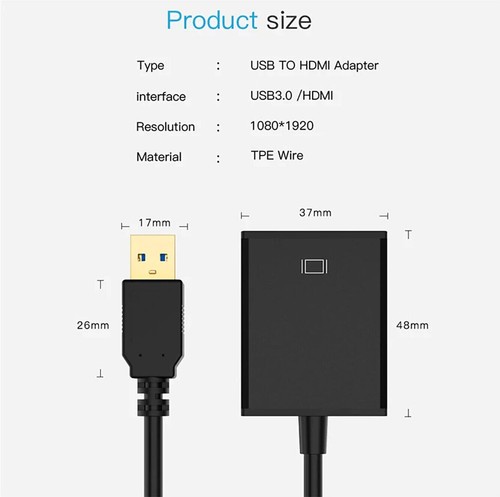 Vidéo Adaptateur USB Type A vers HDMI 1080P Câble Convertisseur pour PC Notebook - Imagen 8 de 9