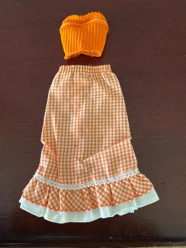 Vintage 2-pc Barbie Best Buy #9153 Orange Gingham Skirt Rib Knit Top Outfit