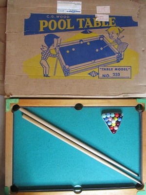 Vintage 1960 C G Wood Pool Table #233 Wood w/Metal Legs 24.5'' x 16.5'' COMPLETE