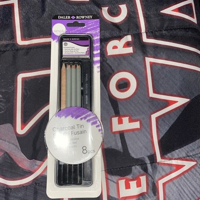   CHARCOAL 7 piece Daler Rowney Simply Tin Set Pencils Drawing Sketching