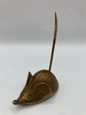 Vintage Brass MCM Long Tail Mouse Figure Decor Ring Note Holder 4”H x 2 1/2”W