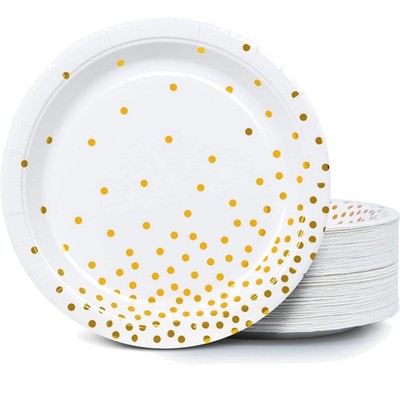 Einweg-Pappteller für Partys, 100er-Pack, Goldfolien-Punkte, 23 cm