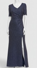Alex Evenings Womens Blue Metallic-Knit Surplice Gown Dress Petite Size 6P