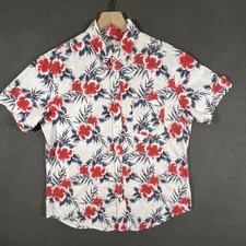 Men's Size Medium Goodfellow  Co. White Floral Print Short Sleeve Button Shirt