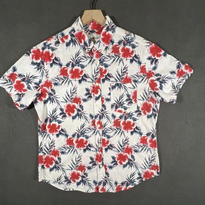Men's Size Medium Goodfellow & Co. White Floral Print Short Sleeve Button Shirt