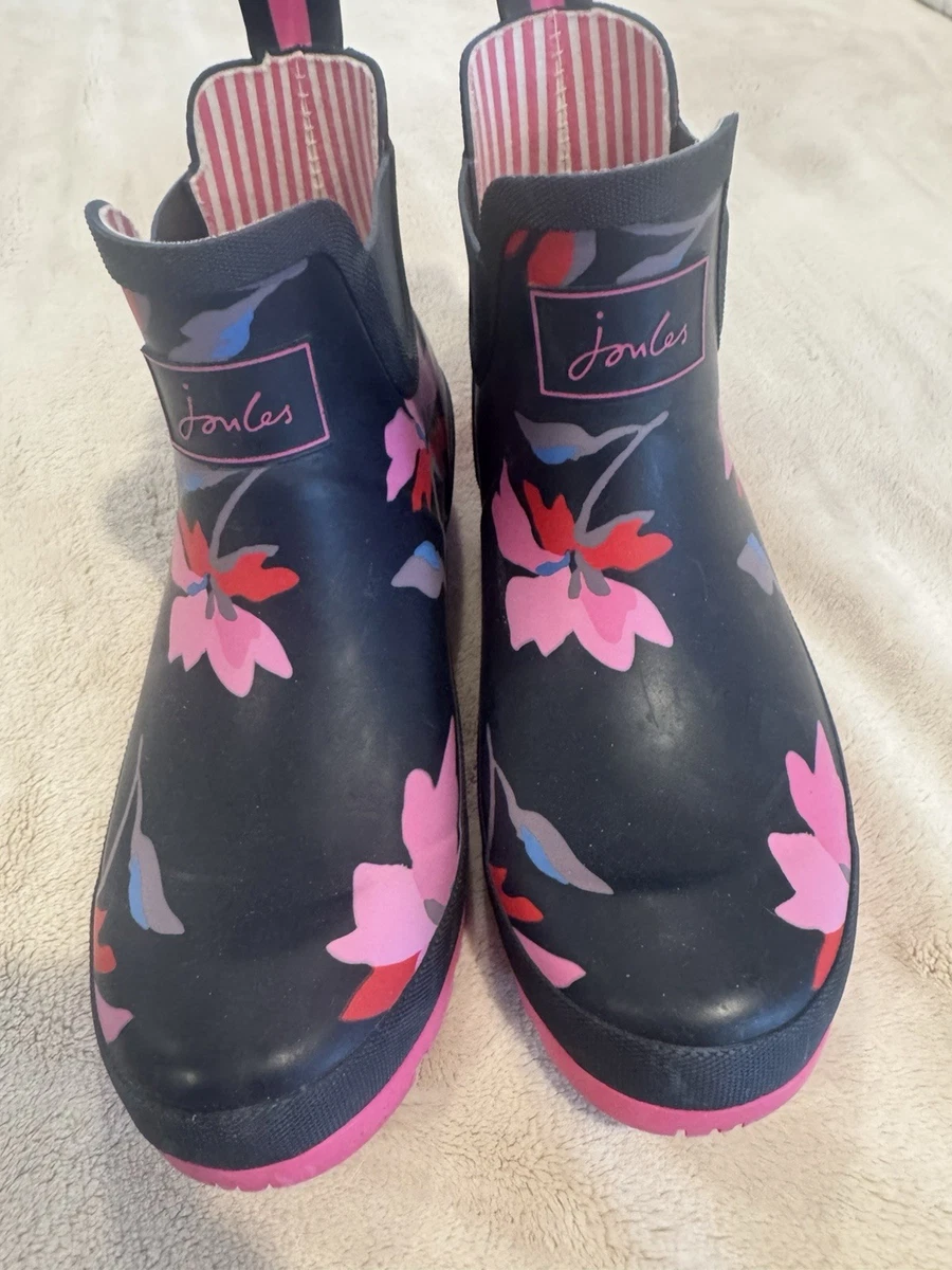 Bottes De Pluie Joules Wellibob Femme - Bleu Marine/rouge Imprimé Chien - Taille US 7