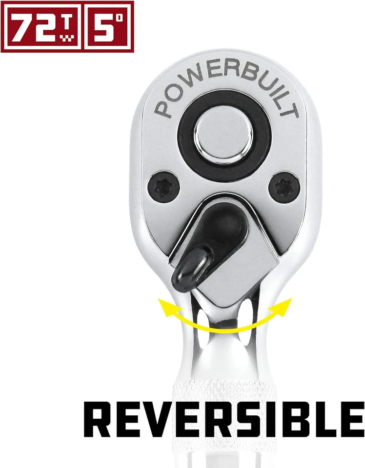 Juego de trinquete rechoncho Powerbuilt de 2 piezas de 1/4 pulgadas y 3/8 pulgadas, solapa de liberación rápida Foto 4 de 4