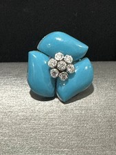 Blue Resin Acrylic Clear Rhinestone Silver Tone Floral Statement Ring Sz 6.75
