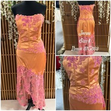 Vintage Y2K Jovani Prom Dress Maxi Ball Gown Peach Fairy Princess Strapless