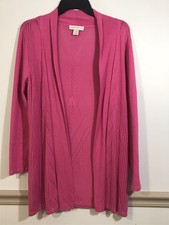 Christopher Banks Sz M Long Sleeve Sweater Open Front Pink Cardigan