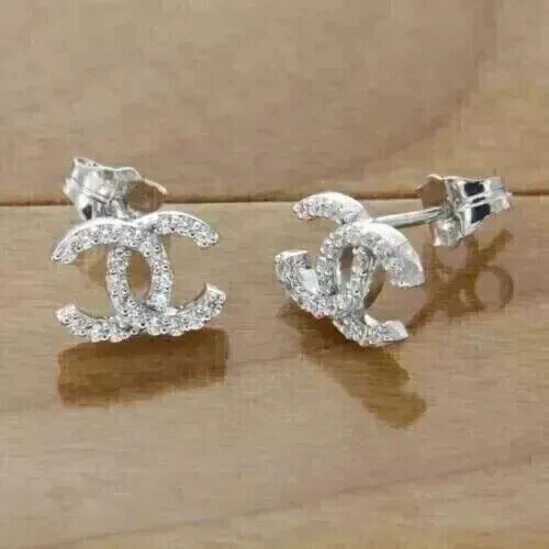 Impresionante pendiente de boda 2 quilates redondo diamante simulado chapado en oro blanco de 14 k Foto 3 de 4