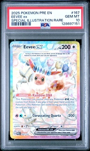 2025 POKEMON PRISMATIC EVOLUTIONS SPECIAL ILLUSTRATION RARE #167 EEVEE EX PSA 10