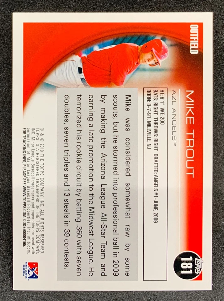 2010 Topps Pro Debut MIKE TROUT Los Angeles Angels Rookie RC #181 - Image 2 of 2