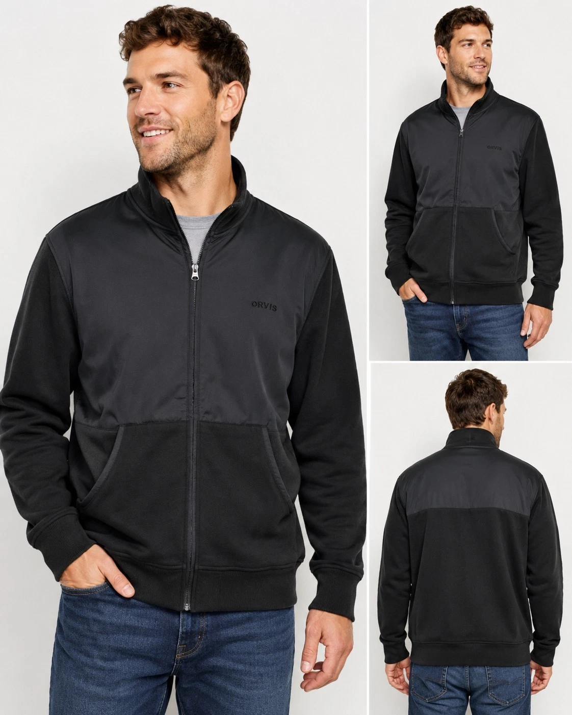 Orvis Men's Black Full Zip Fleece Lined Jacket Size L Casual Outdoor Pockets