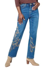 DG2 by Diane Gilman Women's Stretch Embroidered Girlfriend Jean Blue
