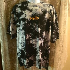 New Shaka Wear Men's Size XL Embroidery Hello Black White Tie Dye Shirt