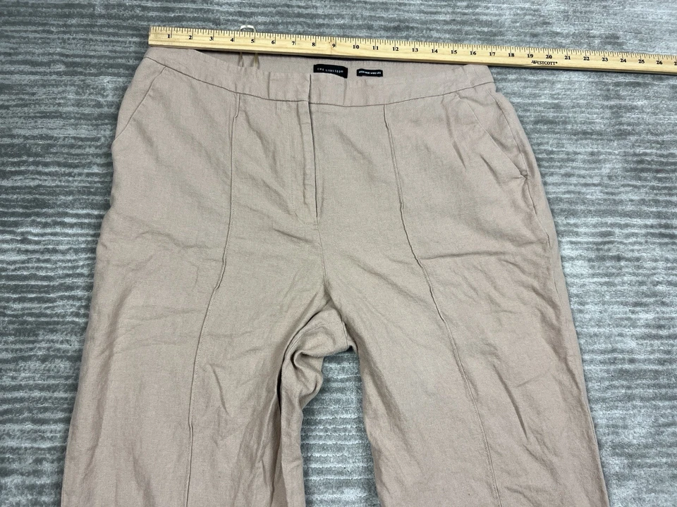 Pantalones para mujer The Limited 14 beige tiro alto pierna ancha mezcla de lino plisados Foto 4 de 4