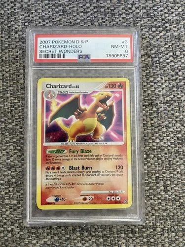 2007 Pokemon Diamond & Pearl Secret Wonders Charizard Holo Rare Card #3 PSA 8📈