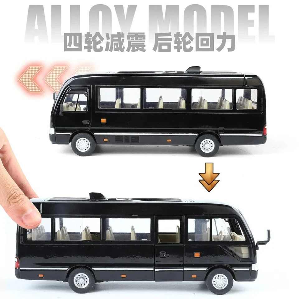 1:24 Toyota Coaster Bus Alloy Diecast Model Vehicle Car Sounds Light Kids Toys - Image 3 of 4