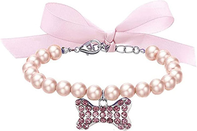 Qiansail Pet Supplies Pearl Necklace, Adjustable Diamond-Studded Dog Bone Pendan