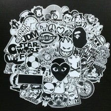 50Pcs Black White Vinyl Skateboard Stickers Bomb Luggage Laptop Car Decals Pack