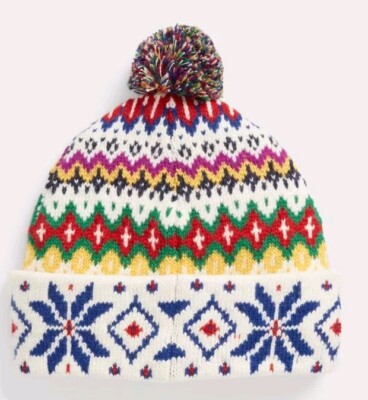 BNWT POLO RALPH LAUREN Fairisle 78% Wool SKI BOBBLE HAT BEANIE WOMENS