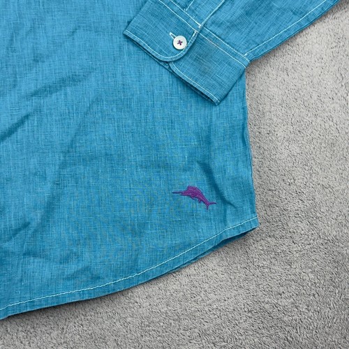 Tommy Bahama Mens XL Blue Sea Glass Breezer Linen Shirt Riviera Azure - Picture 2 of 10