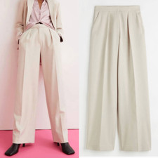 H M Wide Leg Beige Dress Pants Trousers Size 14